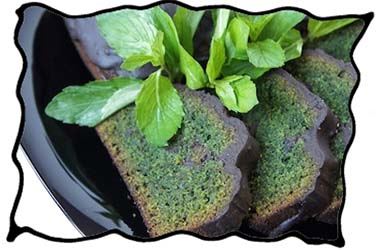 Mint leaves and mint chocolate cake