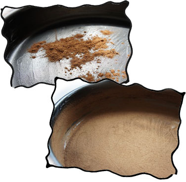 Greasing baking form and powdering it with cocoa