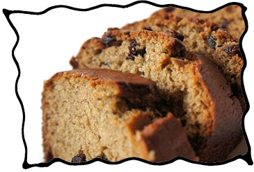 Banana bread slices with raisins