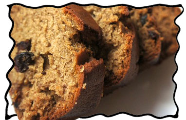 Banana bread slices with raisins