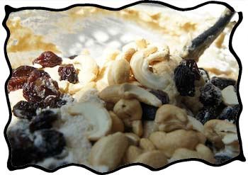 The tastiest part: folding in raisins and nuts!